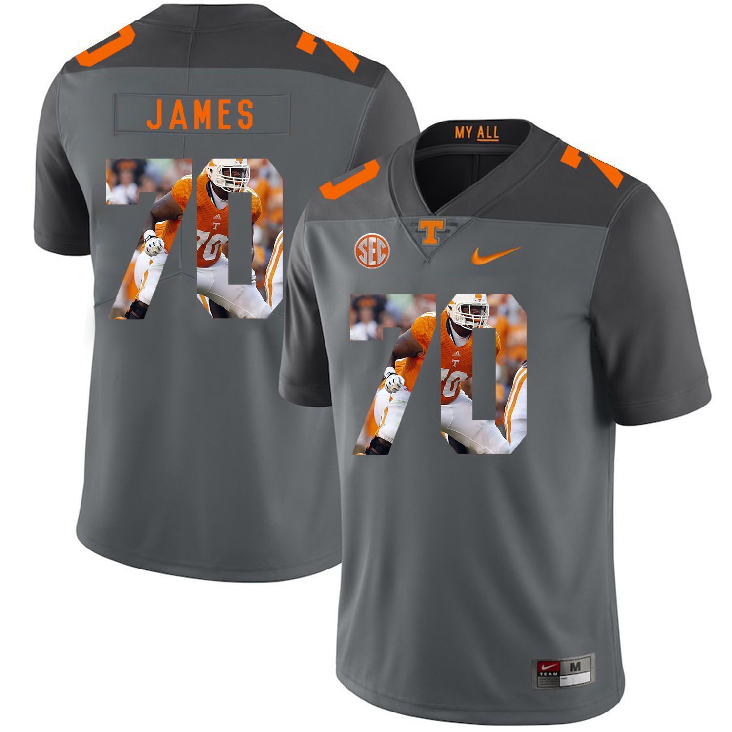 Men Tennessee Volunteers #70 James Grey Fashion Edition Customized NCAA Jerseys